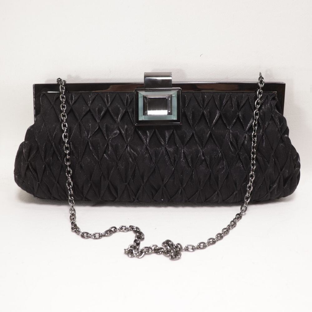 Sondra Roberts Clutch Handbag S Black Argyle Ruched Jewel Hinged Satchel Bag
